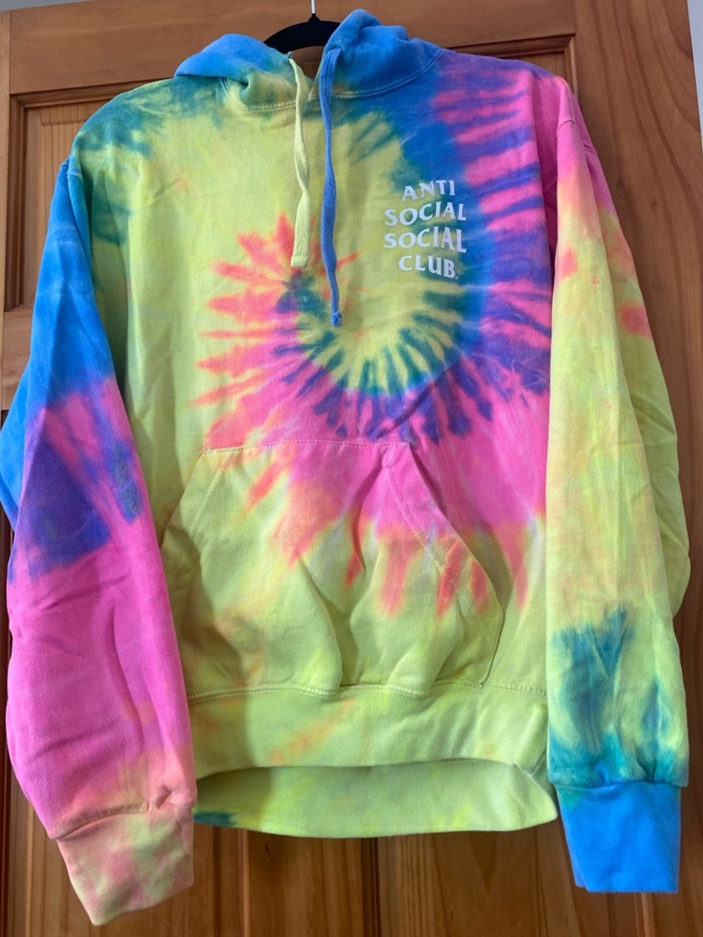 Anti Social Social Club Tie Dye Hoodie Neon Rainbow Spiral Logo Pullover USA S